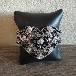 Silver Heart and Rose Bracelet
